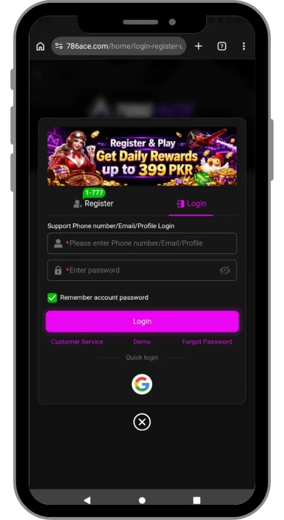 How to Create a new account in 786Ace Game?