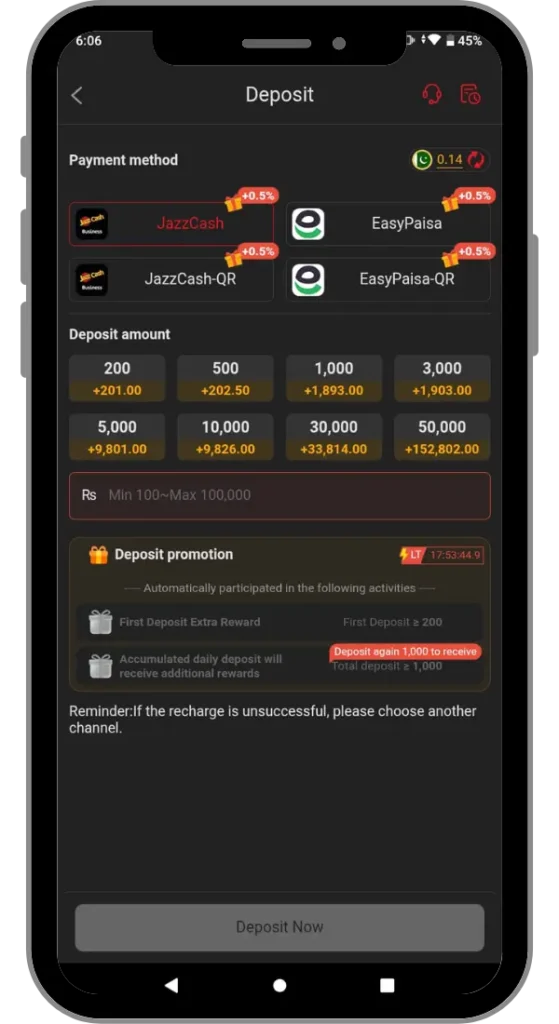 EasyPaisa and JazzCash payment gateways inside the E98 Game app
