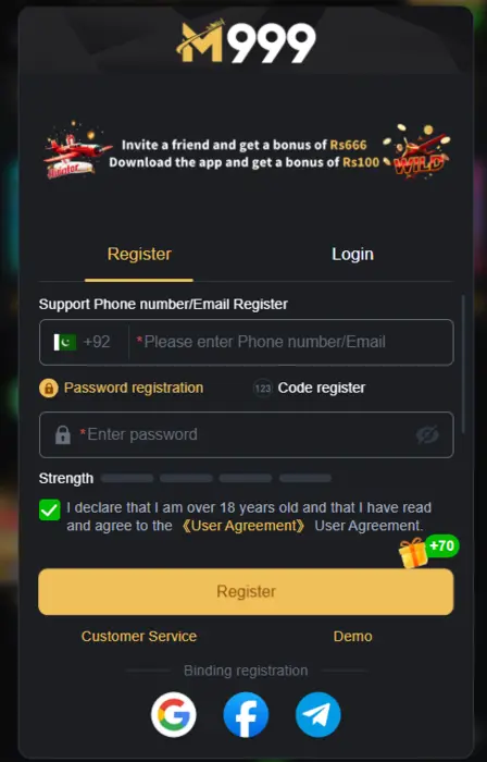 M999game register process in 60 seconds