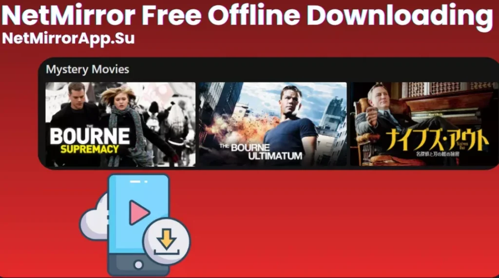 NETMIRROR APK app interface showing movies, live TV, and entertainment on Android devices