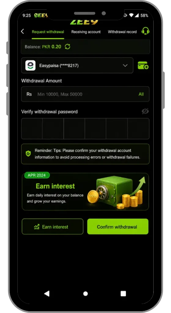 Zee9 Game APK Withdrawal Method