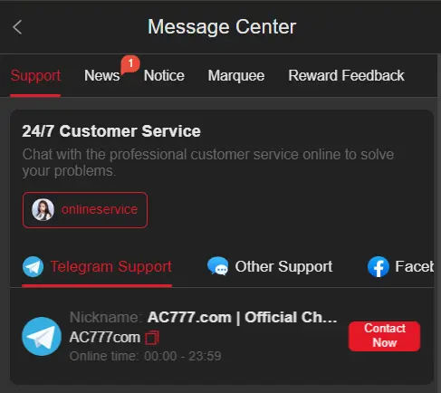 AC7777 Game 24/7 Customer Service
